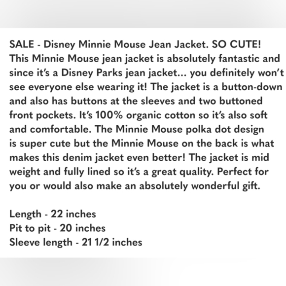 🔹️ DISNEY 🔹️Minnie Mouse Denim red black polkadot dot  Jean Jacket size S✨️⚫️ - Picture 4 of 4